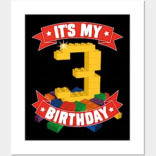 It's My Birthday 3rd Years Old Block Building Boys Girls Posters and Art